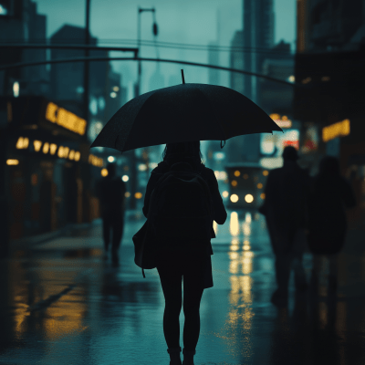 City Silhouette with Umbrella