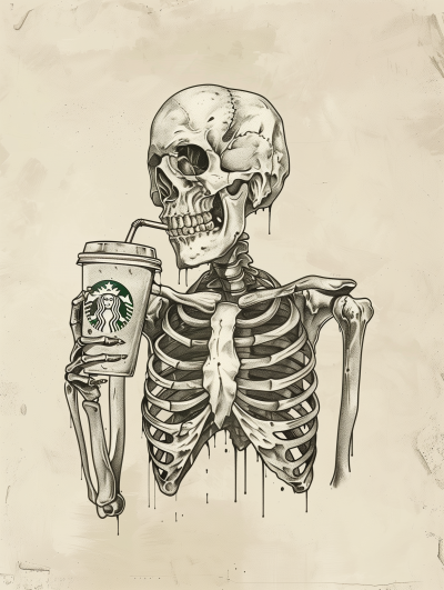 Skeleton Enjoying Coffee