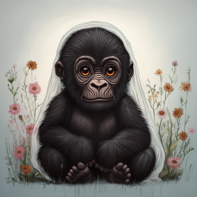 Cute Baby Gorilla in a Field