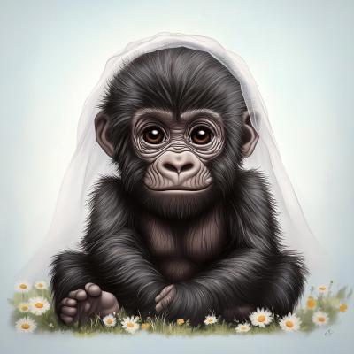 Cute Baby Gorilla in Flowers