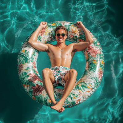Happy Guy in Inflatable Pool