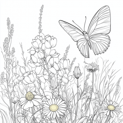 Wildflower Field with Butterfly