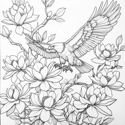 Magnolia and Eagle Coloring Page