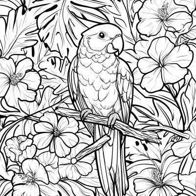 Tropical Parrot Coloring Page