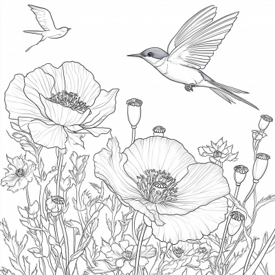 Poppy Field Coloring Page