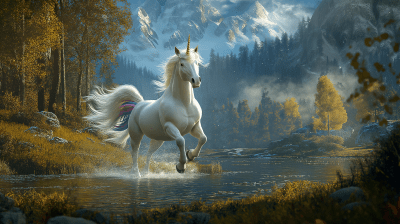 White Unicorn in Rainbow