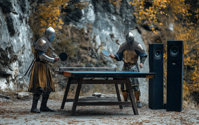 Medieval Knights Playing Table Tennis