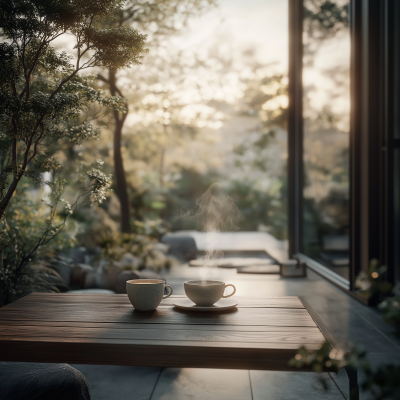 Tranquil Zen Garden with Tea