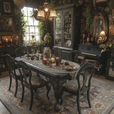 Victorian Gothic Livingroom with Halloween Crafting Supplies