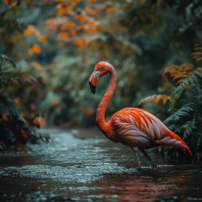 Pink Flamingo in the River