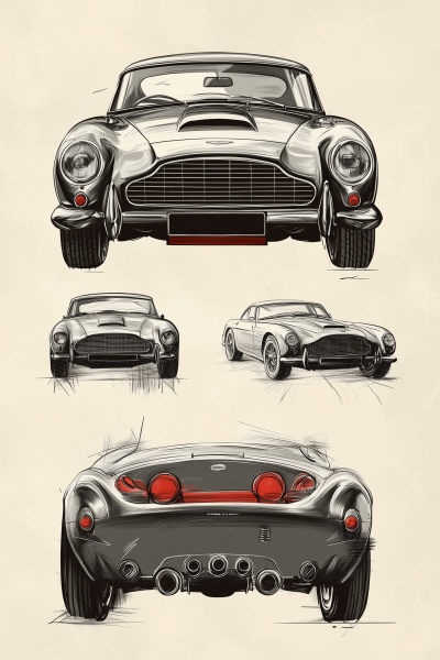 1963 Aston Martin DB5 Vantage Vector Sketch