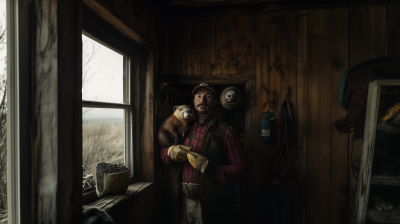 Man with Taxidermy Beaver Portrait