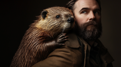 Man with Taxidermy Beaver