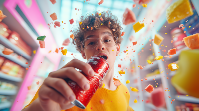 Young Male with Soda in Grocery Shop