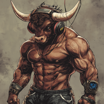 Muscular Bull in Headset