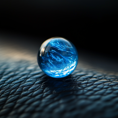 Blue Glass Marble on Leather