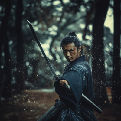 Miyamoto Musashi with a Japanese Sword