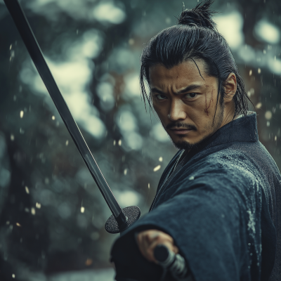 Miyamoto Musashi with a Japanese Sword