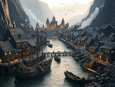 Medieval Fantasy Coastal Village