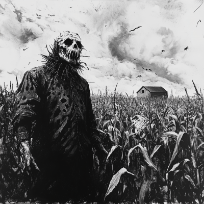 Creepy Scarecrow in Cornfield