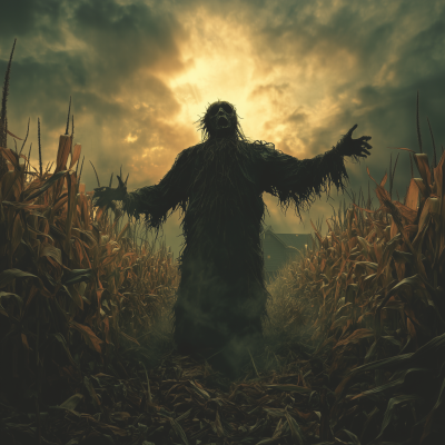 Creepy Scarecrow in Corn Field