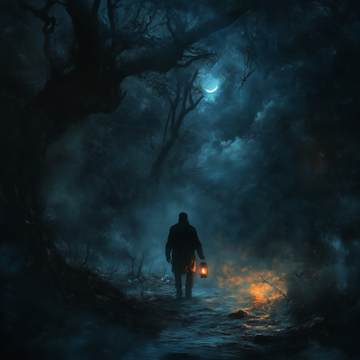 Man in the Forest at Night