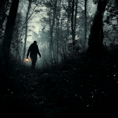 Man Walking in a Dark Forest