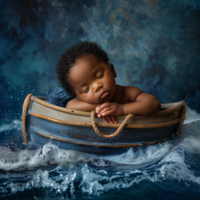 Sleeping Newborn in a Boat