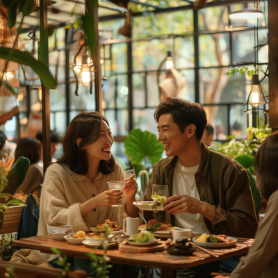 Happy Moment in a Cozy Café