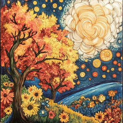 Van Gogh Inspired Fall Coloring Book Cover