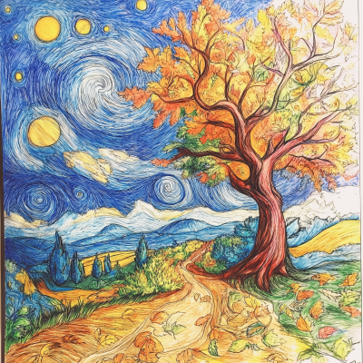 Van Gogh Inspired Fall Theme Coloring Book Cover