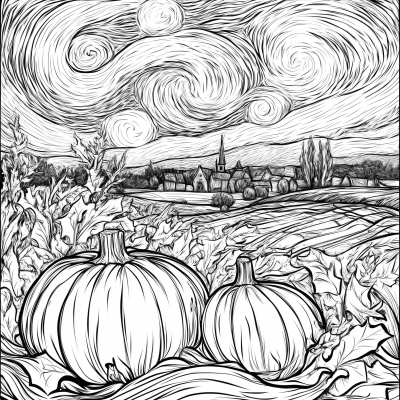 Autumn Coloring Pages in Van Gogh Style