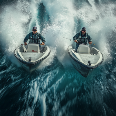 Two Men Fishing on Speed Boats