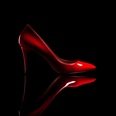 Red High Heel on Black Background