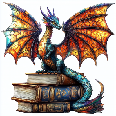 Iridescent Dragon on Books