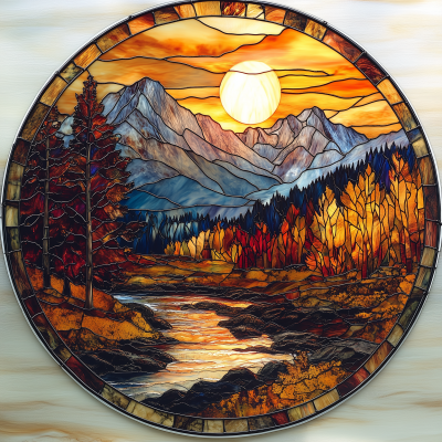 Majestic Mountain Range Stained Glass