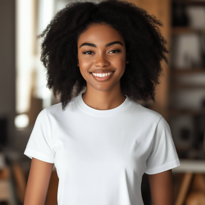 Black Woman in White T-Shirt