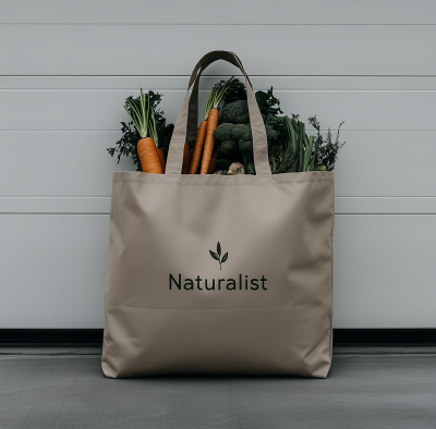 Beige Tote Bag Filled with Vegetables