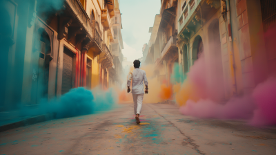 Desperate Bellboy on Holi Street