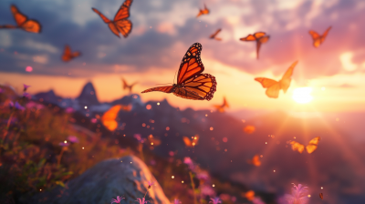 Monarch Butterflies at Sunset