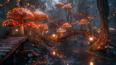 Red Mushroom Village at Night