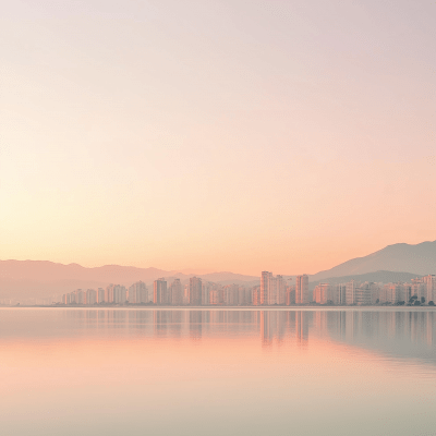 Serene Coastal Cityscape at Dawn