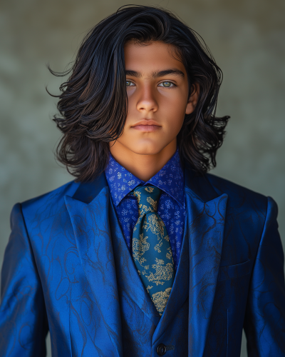 Latino Colombian Boy in Lapis Lazuli Suit