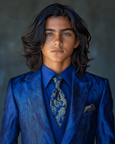 Latino Colombian Boy in Lapis Lazuli GQ Suit