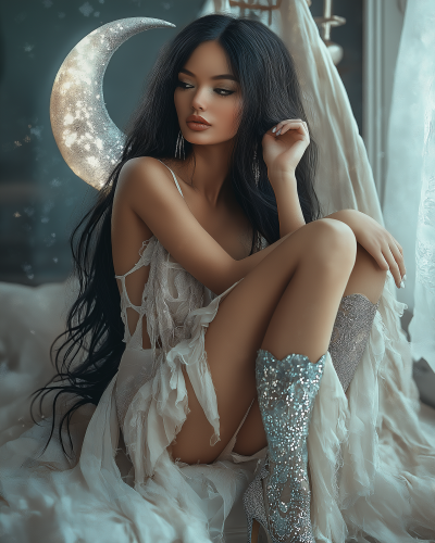 Latino Columbian Girl in Moon and Stars Outfit