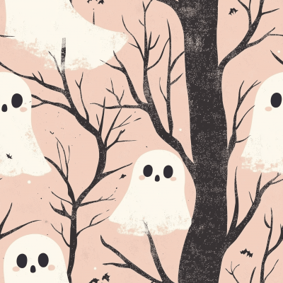 Cute Retro Halloween Ghosts Pattern