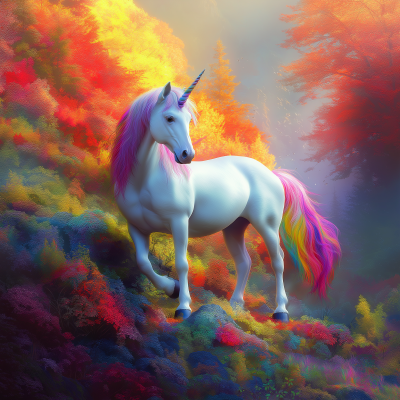 Magical Unicorn in Colorful Forest