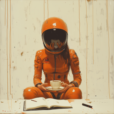 Female Astronaut Having Coffee