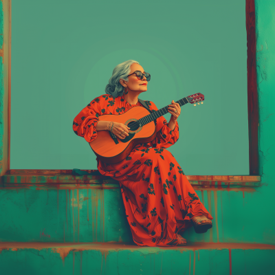 Expressive Latina Woman Playing Guitar