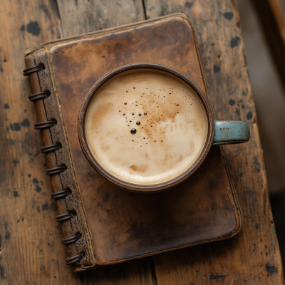 Rustic Table with Latte and Journal